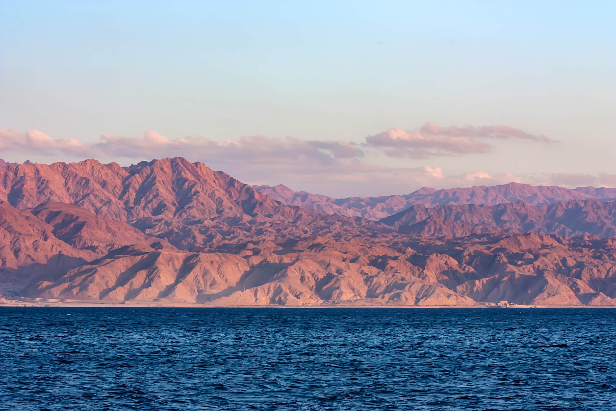 The Gulf of Aqaba: Scenic view of Red Sea rocky coastline of Aqaba gulf