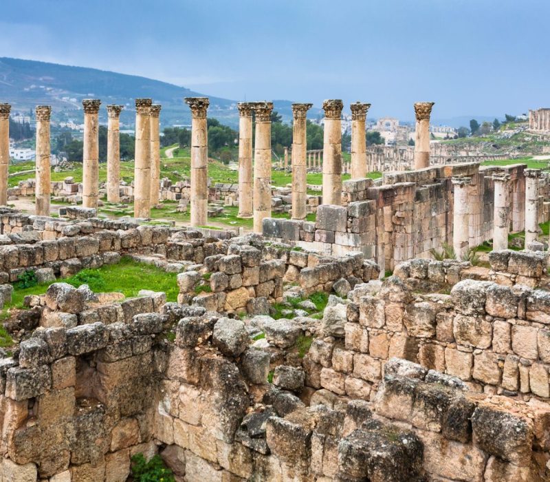 ruins of temple in ancient Gerasa town in winter